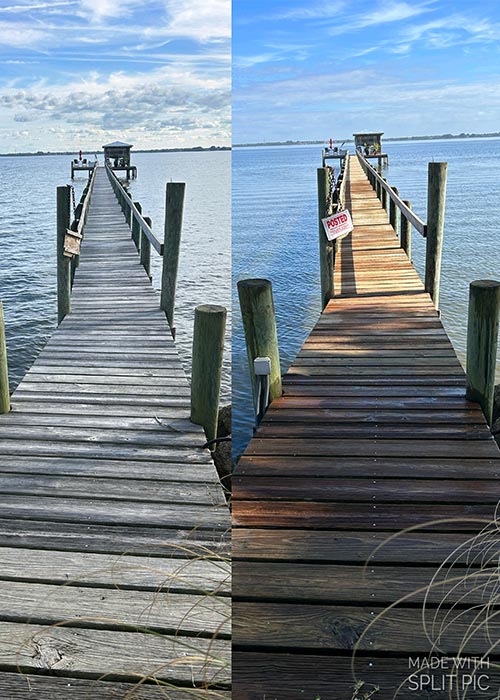 Brevard dock pressure washing photo. Before & after