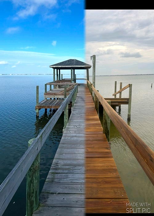 Brevard dock pressure washing photo. Before & after