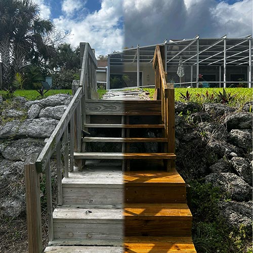 Cocoa steps pressure washing photo. Before & after - Brevard Property Services Gallery