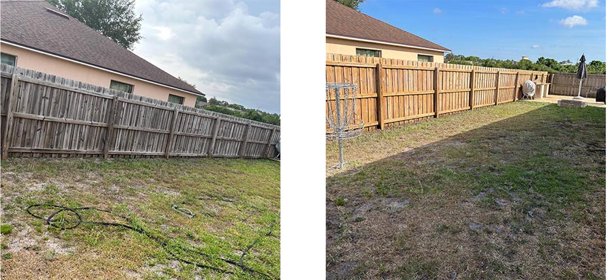Brevard County fence pressure washing before and after photo